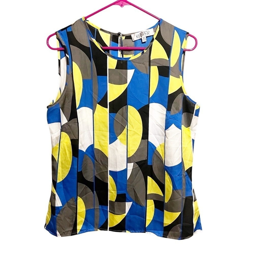 KASPER Women's Lightweight Polyester Tank Top Geometric Blue Yellow Size M - Picture 1 of 6
